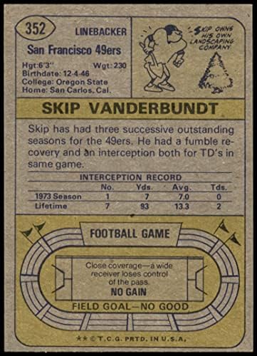 1974 Topps 352 Vanderbundt'u atla San Francisco 49ers (Futbol Kartı) NM / MT 49ers Oregon St