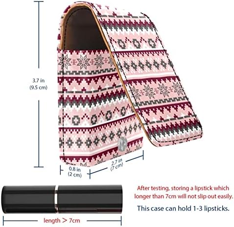 ORYUEKAN Ruj Kılıfı Ayna ile Sevimli Taşınabilir Makyaj Çantası kozmetik torbası, Etnik Pembe Güzel Kar Tanesi Çizgili