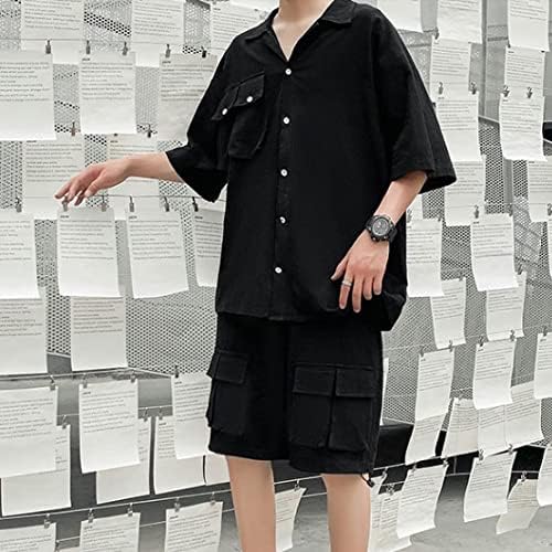 SCDZS Gömlek + Şort Yaz erkek Eğlence Erkek Setleri Gevşek Eşofman Kısa Kollu Takım Elbise (Renk: Siyah, Boyut: M
