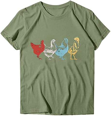 Kadın Rahat Yaz Tavuk Baskı Kısa Kollu Ekip Boyun Gevşek Tshirt Bluz Günlük Tops