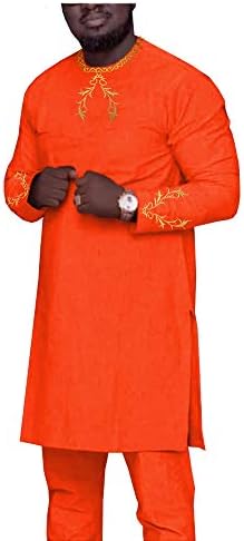 Eşofman erkek Rahat Afrika Moda Giyim Seti Dashiki Gömlek ve Pantolon 2 Parça Kıyafetler Bazin Riche Uzun Kollu
