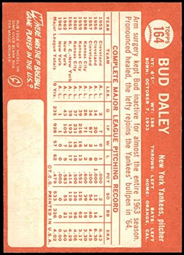 1964 Topps 164 Bud Daley New York Yankees (Beyzbol Kartı) NM + Yankees
