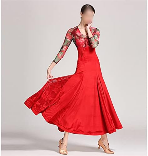 ZYZMH Balo Salonu Dans Yarışması Elbise Yetişkinler Uzun Kollu Çiçek Elbise Modern Vals Flamenko Performans Giyim