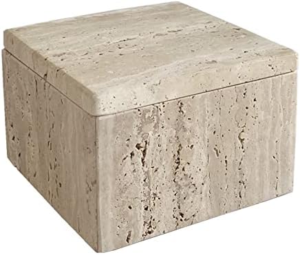 StonePlus Doğal Mermer Yüzük Mücevher Kutusu pamuklu çubuk Saklama kapaklı kutu saklama kutusu (Traverten)