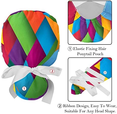 Podery 2 Paket çalışma kapağı Kadınlar için Düğme ile Uzun Saç Ayarlanabilir Elastik Kravat Geri Şapka Kabarık Kapaklar
