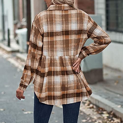 Jean Gömlek Kadınlar için kadın Ekose Gömlek Büyük Boy Sonbahar Giysileri Ekose Ceket Uzun Kollu Düğme Aşağı Elbise