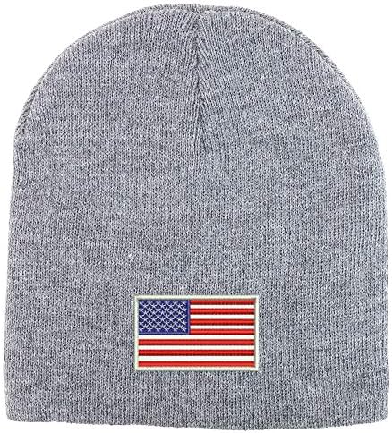 Trendy giyim mağazası beyaz Amerikan bayrağı akrilik kış örgü kafatası kısa bere
