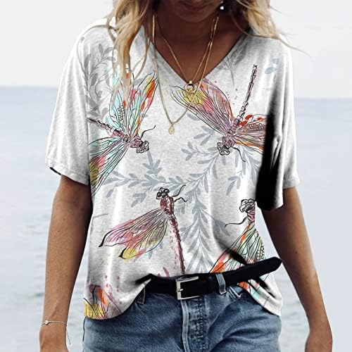 Beyaz Salon Üstleri Genç Kız Sonbahar Yaz Kısa Kollu V Boyun Yusufçuk Grafik Bluzlar Tees Bayan UO XL