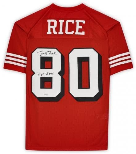 Çerçeveli Jerry Rice San Francisco 49ers İmzalı Kırmızı 1994 Mitchell & Ness HOF 2010 Yazıtlı Çoğaltma Forması - İmzalı
