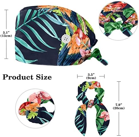 Papağan Tropikal Yapraklar ve Çiçekler Şapka Kabarık Kap Çalışma Şapka Bir Boyut Çok Renkli Yay Saç Toka