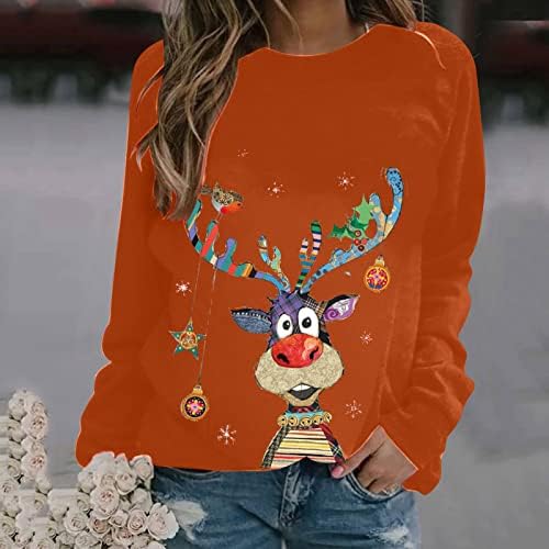 Kadınlar Sevimli Ren Geyiği Kazak Noel Uzun Kollu Kazak Kazak Baskı Grafik Yuvarlak Boyun Kazak Bluz Tops