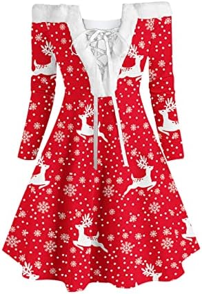 Kadınlar için noel Elbiseler Ekose Yuvarlak Boyun Noel Ağacı bir çizgi elbise Artı Boyutu Zarif Kokteyl Gece Parti