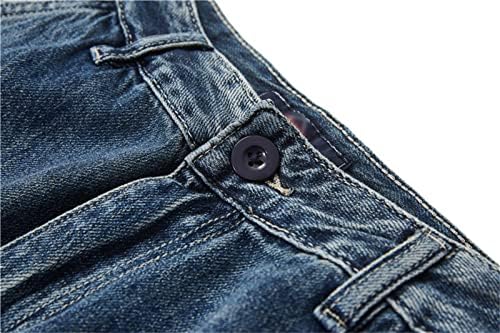 Erkek Moda Gevşek Yıkanmış Sıkıntılı Kot Rahat Bağbozumu Düz Bacak Kot pantolon Retro Fermuar Moto Pantolon