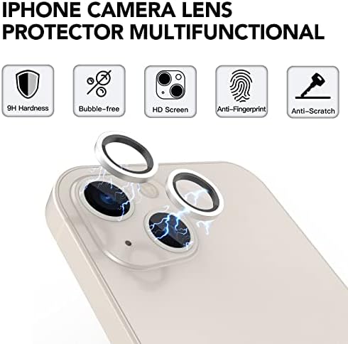 [2 takım][Renkli]Metal Tam Kapak + Temperli Cam Daire Kamera Lens Koruyucu iPhone 13/13 mini, HD Kamera Lens Ekran