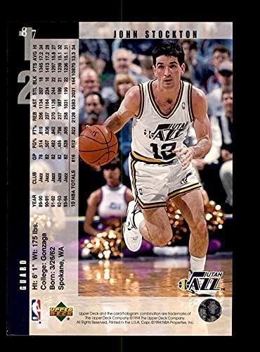 1994 Üst Güverte 87 John Stockton Utah Caz (Basketbol Kartı) NM / MT Caz Gonzaga