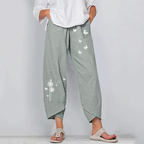 Yaz Keten Pantolon Kadınlar için Artı Boyutu Pamuk Keten Pijama Pantolon Çiçek Baskı Geniş Bacak Palazzo Sweatpants