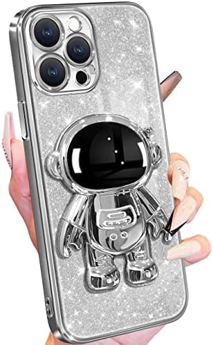IPHONE 12 Pro Max Kılıf Astronotu için Buleens, iPhone 12 Pro Max için Parlak Kağıt ve Spaceman Standlı Şeffaf Kılıflar,