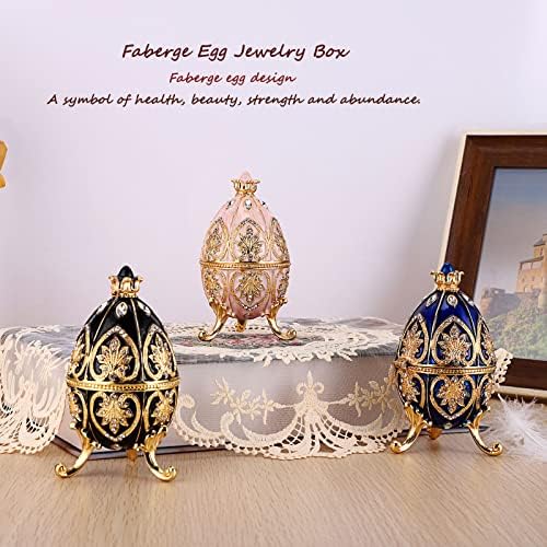ELLDOO Faberge Yumurta Tarzı Biblo Kutusu, Emaye Mücevher Kutusu Benzersiz Dekoratif Metal Kutu Klasik Süsler Hediye