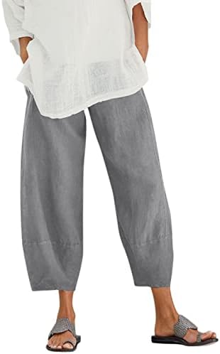 WOCACHI kadın Pamuk Keten Baggy Kırpılmış İş Pantolonu Yaz Rahat Artı Boyutu Yüksek Belli Plaj Yoga Harem Sweatpants