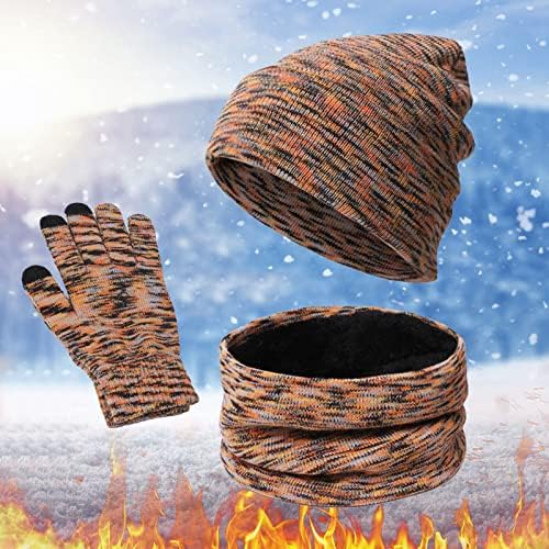 Kış Sıcak Bere Şapka Eşarp Eldiven Setleri Bayan Erkek 3 Paket hımbıl bere Pom Pom Eşarp İsıtıcı Dokunmatik Eldiven