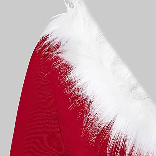 Kadın Komik Elf Baskı Noel Elbise A-line Polar Yaka V Boyun Uzun Kollu Balo Elbise Asimetrik Hem Noel Elbise