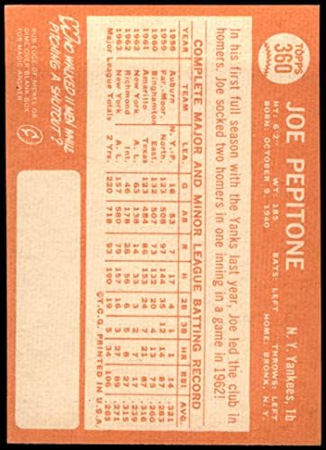 1964 Topps 360 Joe Pepitone New York Yankees (Beyzbol Kartı) ESKİ / MT + Yankees