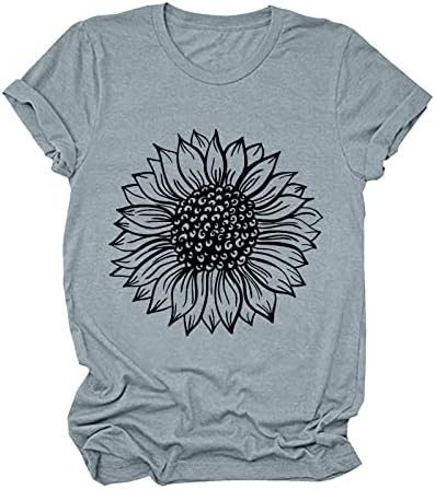 Kısa Kollu T - Shirt Kadınlar için Casual Bluz Çiçek Baskı Althletic Tops Gevşek Tunik Gömlek Yaz O Boyun Klasik Üst