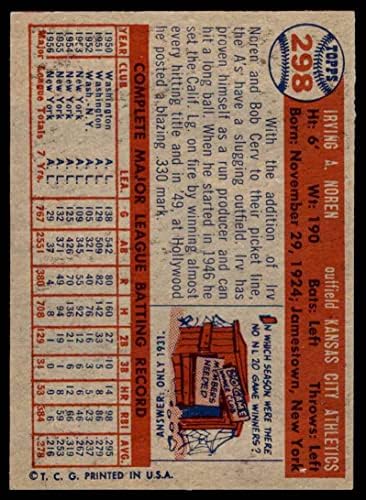 1957 Topps 298 Irv Noren Kansas City Atletizm (Beyzbol Kartı) VG/ESKİ Atletizm