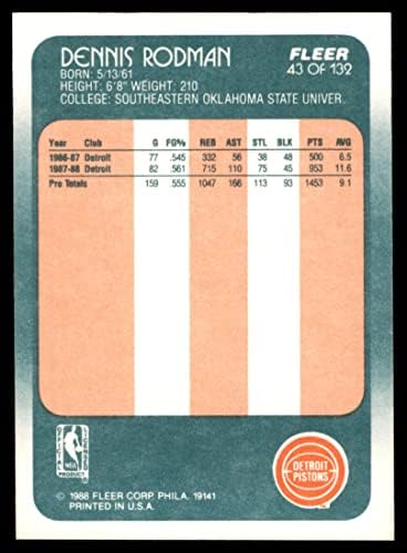 1988 Fleer 43 Dennis Rodman Detroit Pistons (Basketbol Kartı) NM / MT Pistons Güneydoğu Oklahoma Eyalet Üniversitesi