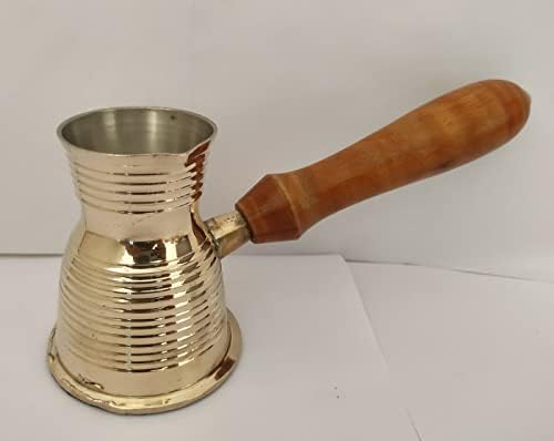 Sharvgun Altın Türk Yunan kahve demliği Pirinç Metal Kahve Makinesi Cezve Ibrik Briki Ahşap Saplı (Küçük - 6 Oz) şerit