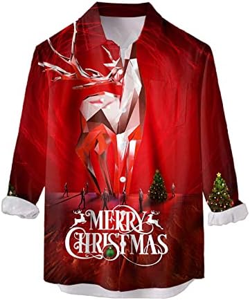 Erkekler Rahat Uzun Kollu Sonbahar Kış Noel 3D Baskılı Gömlek Moda Üst Bluz Gömlek Erkek Romper Tulum