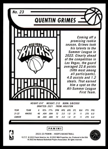 2022-23 Panini NBA Çemberleri 23 Quentin Grimes NM-MT New York Knicks Basketbol Ticaret Kartı NBA