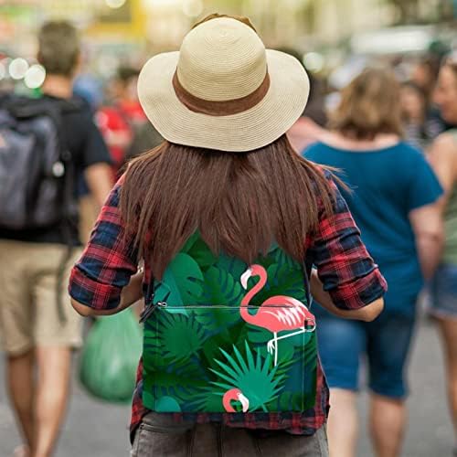 TBOUOBT Deri seyahat sırt çantası Hafif Dizüstü Rahat Sırt Çantası Kadın Erkek, Tropikal Orman palmiye Yaprağı Flamingo
