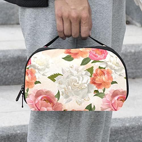 Kadınlar için kozmetik Çantası,Sevimli Ferah Su Geçirmez Makyaj Çantaları Seyahat Suluboya Şakayık Çiçek Parlak Pembe