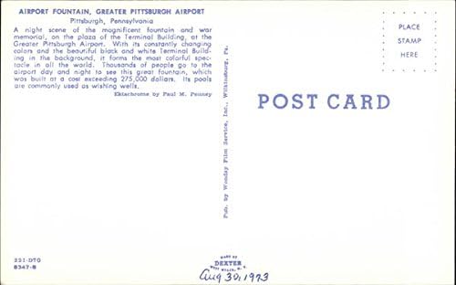 Havaalanı Çeşmesi, Büyük Pittsburgh Havaalanı Pittsburgh, Pennsylvania PA Orijinal Vintage Kartpostal