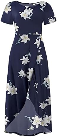 Fragarn Rahat Kısa Kollu Elbiseler Kadınlar için Yaz Düz Renk Ekip Boyun Tunik Elbise Slim fit yüksek Bölünmüş hi-lo