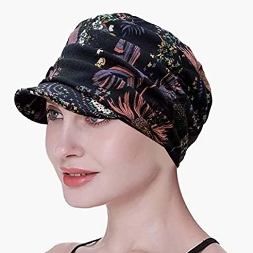 KUYYFDS-Çiçekli Pileli Kısa Kenarlı Şapka, Kadın Kışlık Şapkalar (Siyah, Tek Beden)