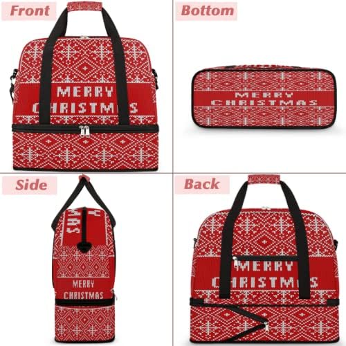 Merry Christmas Desen 01 Katlanabilir silindir seyahat çantası Tote Bagaj Spor spor çanta Ayakkabı Bölmesi İle Kadın