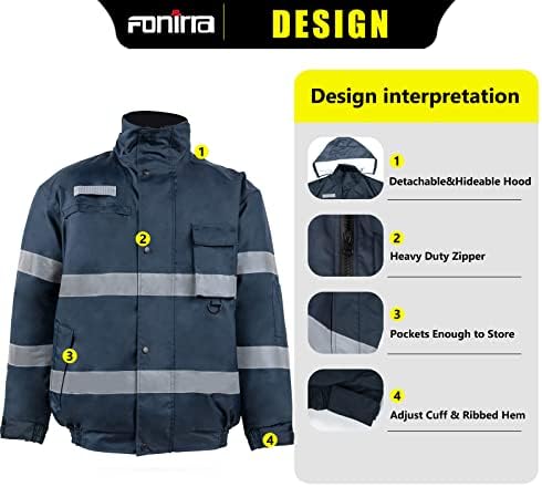 FONIRRA Polar Astarlı Erkekler için Yüksek Görünürlüklü Güvenlik Ceketleri, ANSI Sınıf 3 Yansıtıcı Su Geçirmez Bombacı