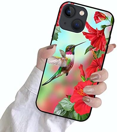 NHNXHWIA iPhone 14 Kılıf ile Uyumlu, Hummingbird Kırmızı ebegümeci Çiçek Desen Tasarım Telefon Kılıfı için Kadın Kızlar,