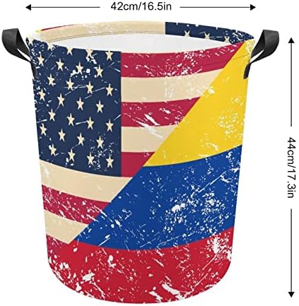 Amerikan ve Columbia Retro Bayrak çamaşır sepetleri Kolları ile Su Geçirmez Katlanabilir Yuvarlak Giysi Sepetleri