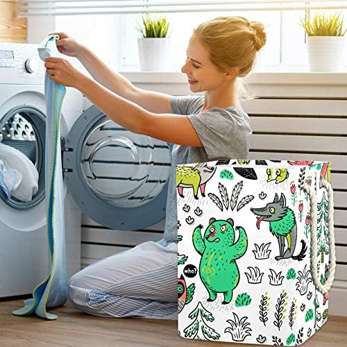 Inhomer Karikatür Tilki Ayı Kurt ve Baykuş 300D Oxford PVC Su Geçirmez Giysiler Sepet Büyük çamaşır sepeti Battaniye