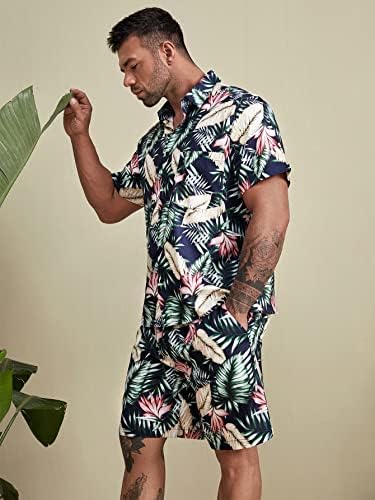 LUBOSE Erkekler için İki Parçalı Kıyafetler Erkekler Tropikal Baskı Cep Ön Gömlek ve Şort (Renk: Çok Renkli, Boyut: