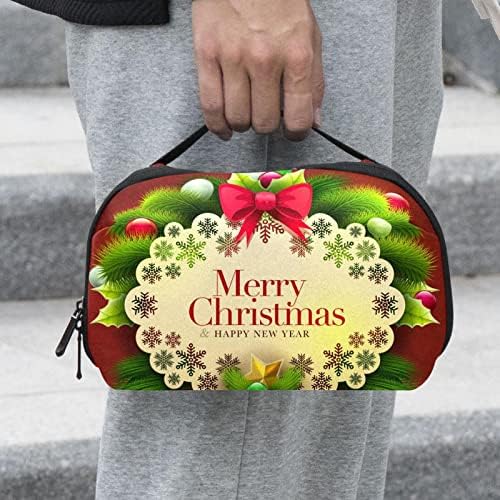 Su geçirmez Kozmetik Çantaları, Kırmızı Arka Plan ile Merry Christmas Seyahat Kozmetik Çantaları, Çok Fonksiyonlu