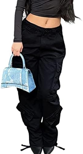 Wyeysyt kadın Kargo Pantolon Y2K Çoklu Cepler dökümlü pantolon Yüksek Bel Dantelli Pantolon Hippi Salonu