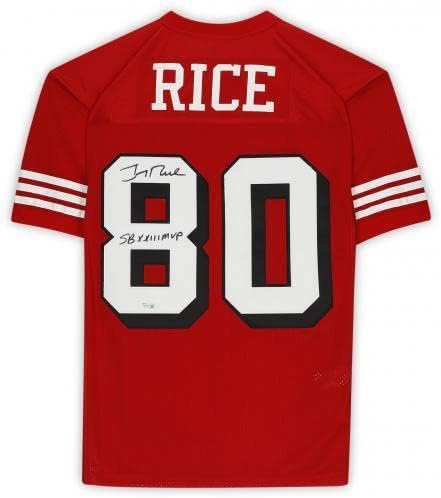 Çerçeveli Jerry Rice San Francisco 49ers İmzalı Mitchell & Ness 1994 SB XXIII MVP Yazıtlı Kırmızı Kopya Forması-İmzalı