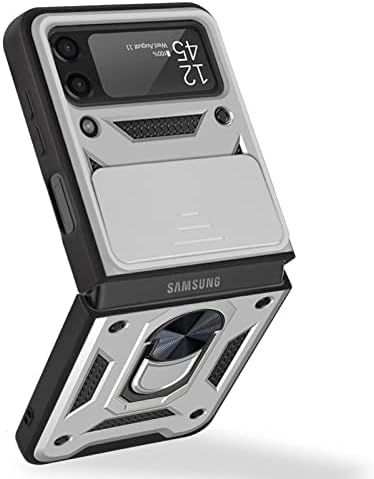 LSL için Samsung Galaxy Z Flip 4 Kılıf ile kamera kapağı 360°Döndür Halka Standı Manyetik Kickhtand ve Askeri Ağır