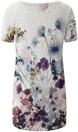 Egzersiz Kadınlar için Tops Yaz Çiçek Baskılı T Shirt Yuvarlak Boyun Gevşek Tee Üstleri Kısa Kollu Flowy Tshirt Uzun