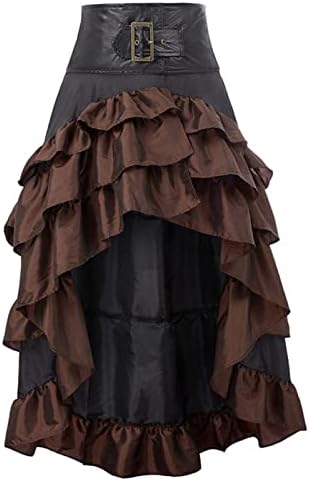 Bayan Gotik Punk Etekler Vintage Yüksek Düşük Fırfır Midi Etek Rönesans Düzensiz Hem Kek Etek Parti Balo Elbisesi