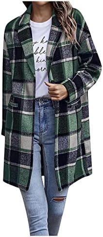 JJHAEVDY kadın Casual Yaka Düğme Aşağı Uzun Ekose Gömlek Ceket Ekose Ceket Ceket